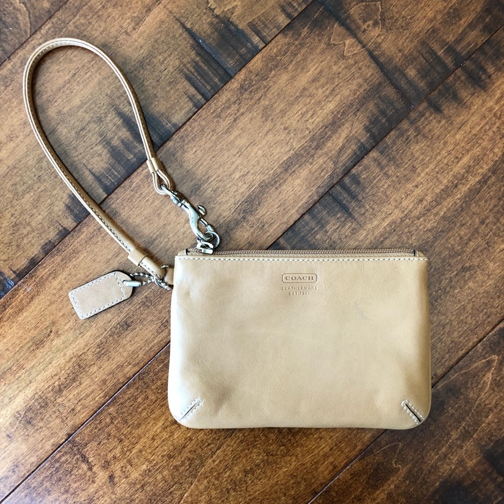Coach camel zip clutch wristlet